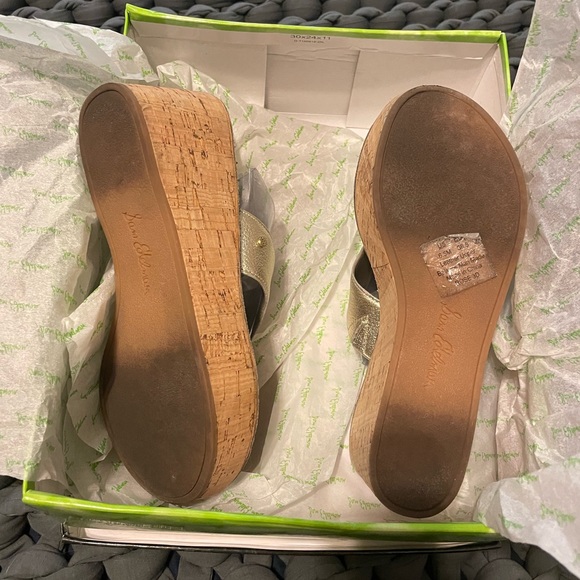 Sam Edelman Gold Sandal Cork Wedge - Picture 5 of 6